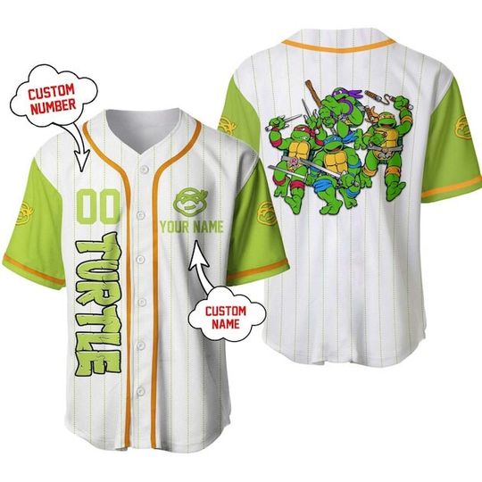 Ninja Turtle White Lime Green Disney Baseball Jersey, Custom Disney Shirts