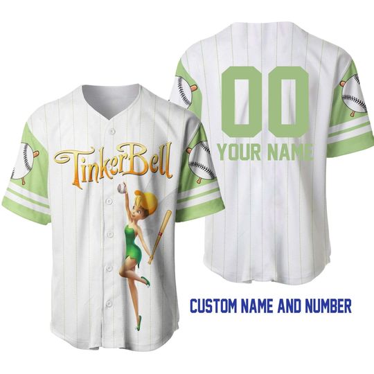 Tinker Bell White Mint Green | Disney Baseball Jersey Personalized, Custom Disney Shirts, Custom Shirt, Christmas Shirt