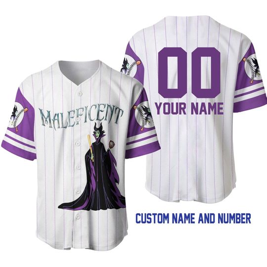 Maleficent White Purple Lavender Jersey, Disney Custom Baseball Jersey, Custom Disney Shirts, Custom Shirt, Christmas Shirt