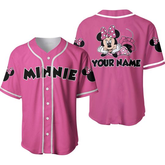 Cute Minnie Mouse Black Pink | Disney Custom Baseball Jersey, Custom Disney Shirts, Custom Shirt, Christmas Shirt