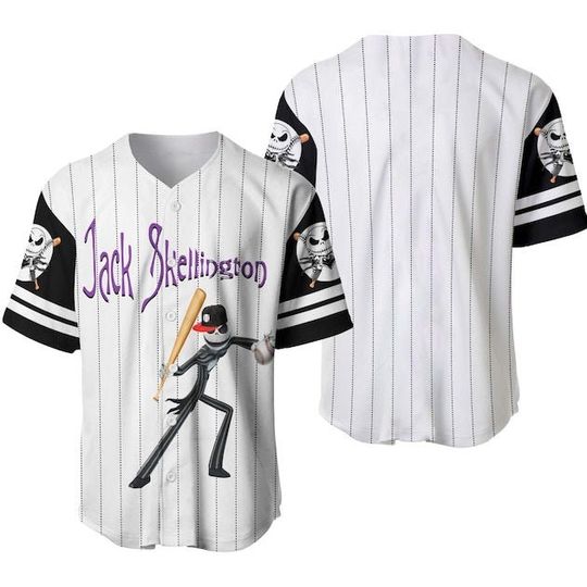 Jack Skellington White Black Disney Custom Baseball Jersey, Custom Disney Shirts, Custom Shirt, Christmas Shirt