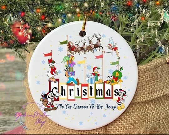 Personalized Tis The Season To Be Jolly Ornament, Disneyland Christmas Ceramic Ornament