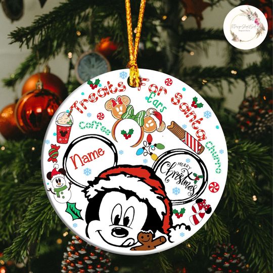Personalized Mickey Santa Ornament, Disney Treats For Santa, Family Christmas Tree Ornament