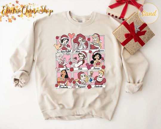 Retro Disney Princess Christmas Shirt, Princess Christmas Shirt, Disney Christmas Girl Sweatshirt