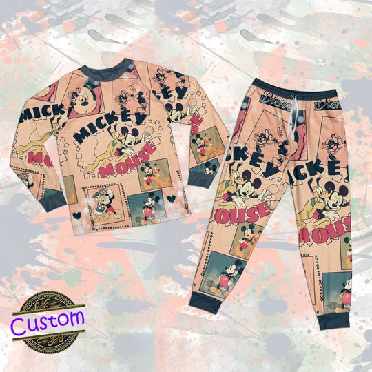 Mickey Mouse Pajamas Set, Vintage Disney Pyjamas, Minnie Mouse Sleepwear, Custom Pajamas Set, Adult/Kid Pajamas Set, Comfortable Homewear