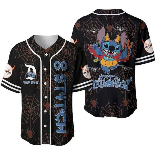 Discover Stitch Black Blue Happy Halloween Disney Cartoon Baseball Jersey
