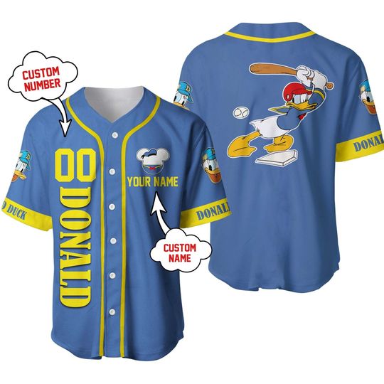 Donald Duck Yellow Blue Jersey | Disney Cartoon Custom Jersey
