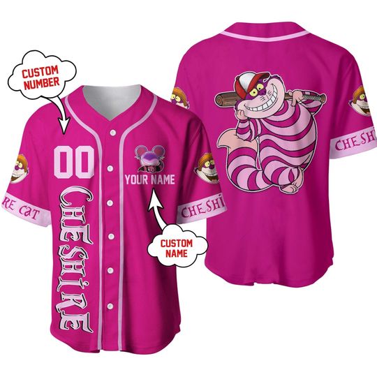 Cheshire Cat Dark Pink Purple White | Disney Baseball Jersey