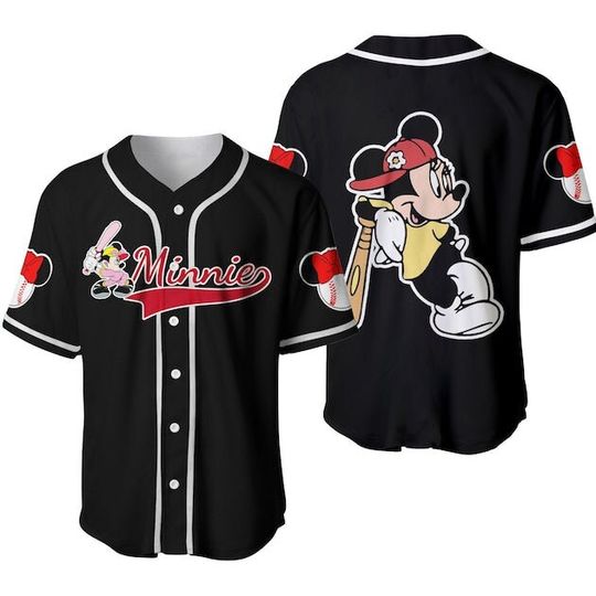 Discover Minnie Mouse Red Black Cute Disney Baseball Jersey Shirt