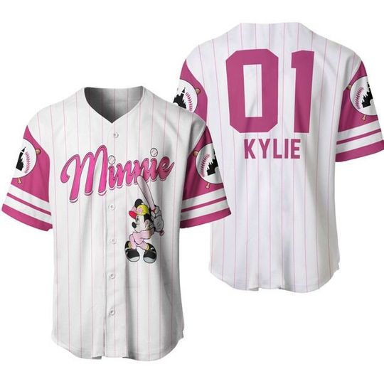 Discover Minnie Mouse White Pink Disney Baseball Jersey