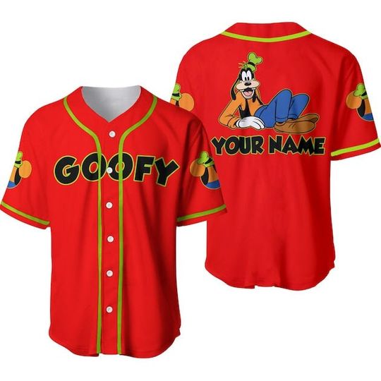 Red Goofy Disney Personalized Baseball Jersey