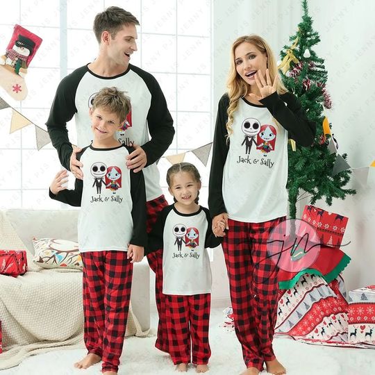 Jack and Sally Disney Matching Pajamas For Couples, Christmas Pajamas, Family Pajamas