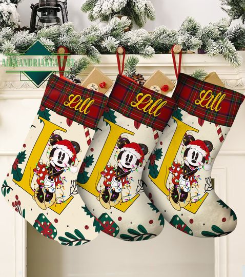 Personalized Minnie Mouse Monogram Alphabet Stockings, Disney Christmas Stocking