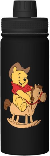 Disney Pooh Riding a Horse Stainless Steel Water Bottles Sports Lid