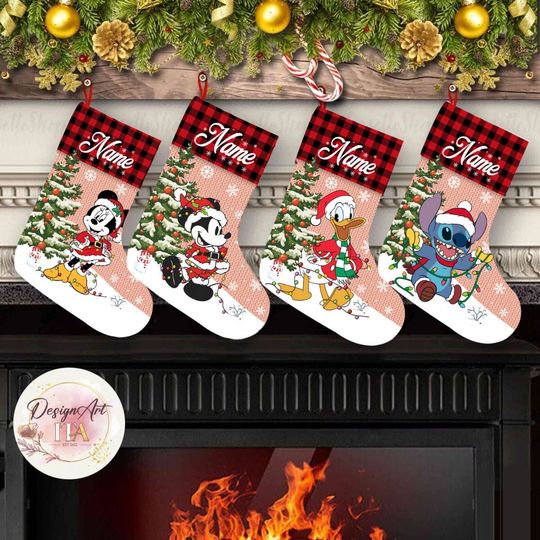 Personalized Multi-character Disney Christmas Stockings, Christmas Santa Claus Stocking