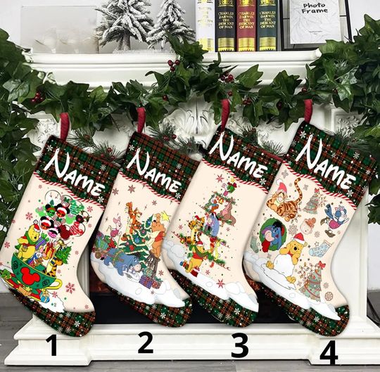 Personalized Disney Bear Christmas Stocking, Bear Friends Xmas Family Stockings