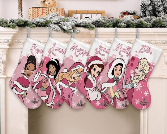 Custom Pink Princess Christmas Stocking, Team Princess Stocking, Disney Princess