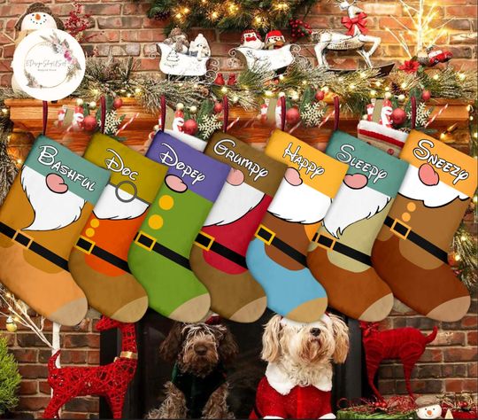 Personalized Seven Dwarfs Christmas Stocking, Disney Family Christmas Stocking With Name