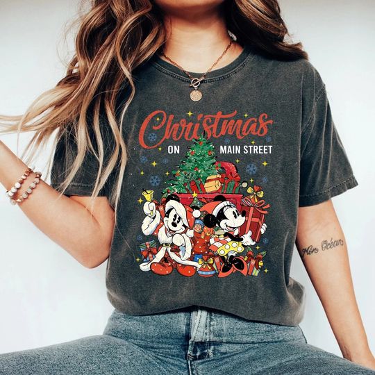 Discover Mickey Minnie Christmas On Main Street  Shirt, Retro Disney Christmas Shirt