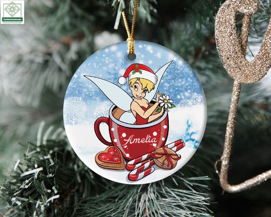 Personalized Tinkerbell Christmas Coffee Ornament, Disneyland Tinker Bell Ornament