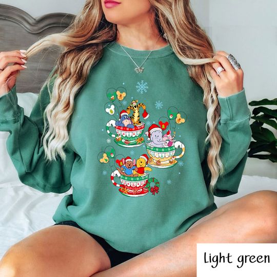 Winnie The Pooh Christmas Sweatshirt, Disney Family Christmas, Pooh Tea Cup Shirt