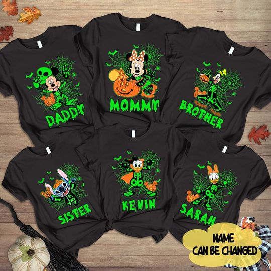 Mickey and Friends Skeleton Halloween Shirt | Disneyland Character Skeleton Shirt |Halloween Family Matching Shirt
