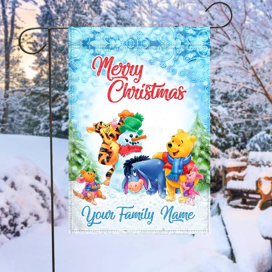 Personalized Winnie the Pooh Christmas Disney Garden Flag