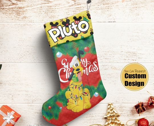 Pluto Dog Santa Hat Christmas Light Stocking, Cute Disney Stocking