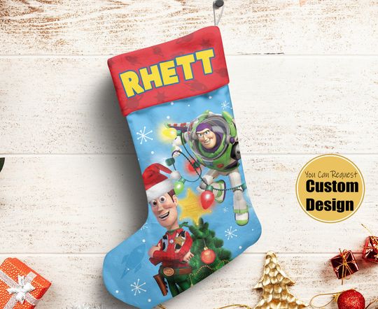 Woody Buzz Lightyear Rhett Christmas Stocking, Toy Story Disney Stocking