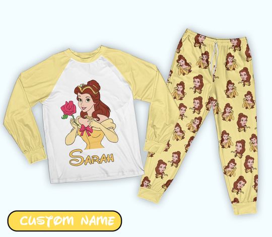 Custom Ddisney Princess Pajama Set Personalized Belle Pajama Ddisney Cartoon
