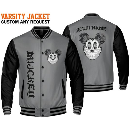 Personalized Disney Mickey Mouse Sugar Skull Baseball Jacket
