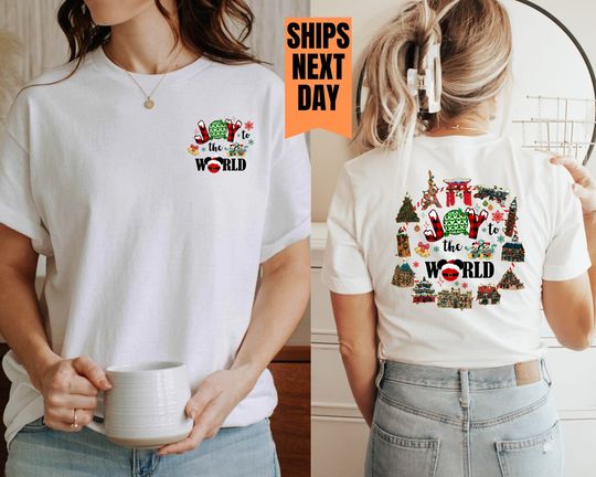 Disney Christmas Joy to the world Shirt, Two sided Epcot world tour Christmas Shirt