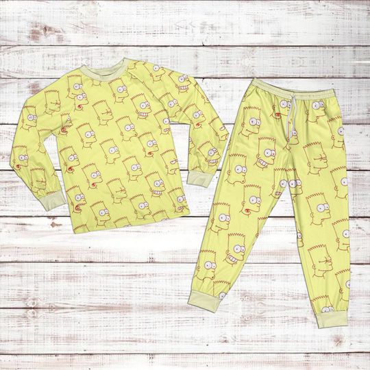 Disney Bart Simpson Pattern Raglan Pajamas Sets