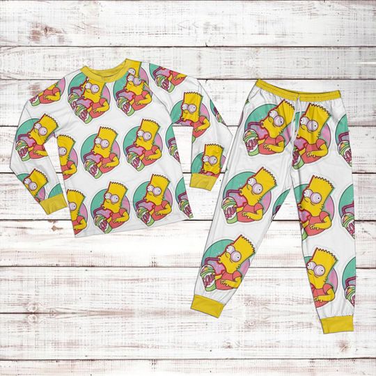 Disney Bart Simpson Pattern Raglan Pajamas Sets