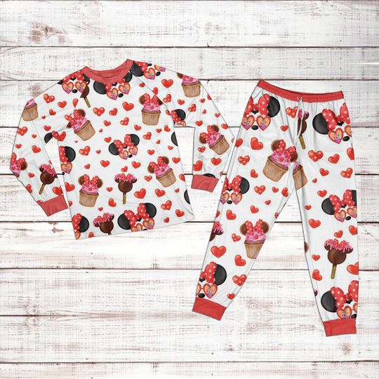 Disney Minnie Pattern Raglan Pajamas Set, Cartoon Mickey Pajamas