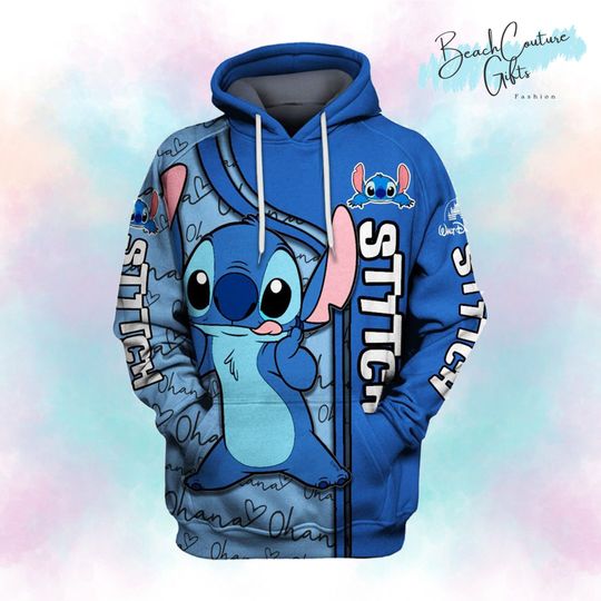 Blue Stitch All Over Print Hoodie, Disney Stitch 3D Hoodie