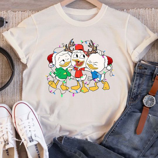 Disney DuckTales Santa Huey Louie Dewey Christmas Light T-shirt, Mickey's Very Merry Xmas Matching Tee