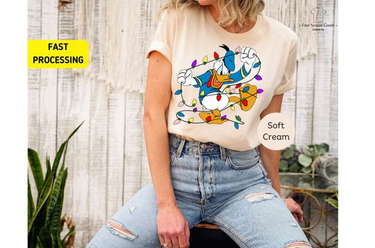 Donald Duck Christmas Light Tshirts, Duck with Christmas  Tshirts, Disneyland Christmas Tshirts, Disneyland Xmas Tshirt