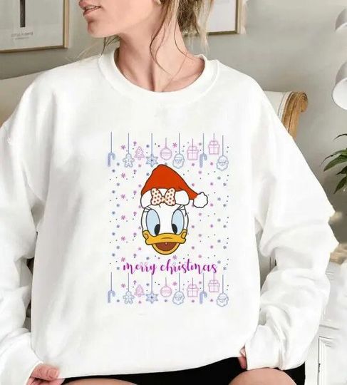 Daisy Duck Disney Christmas , Design Pink And White Sweatshirt, Christmas Gift Sweatshirt