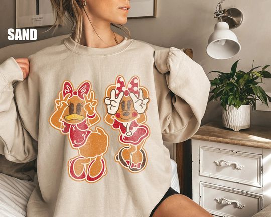 Vintage Gingerbread Minnie Daisy Christmas Sweatshirt, Gingerbread Minnie Shirt, Daisy Duck Shirt,  Disney Girls Trip