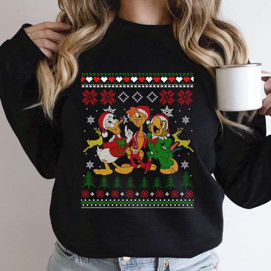 Disney Three Caballeros Ugly Christmas Sweater T-Shirt, Mickey's Very Merry Christmas Party Shirt