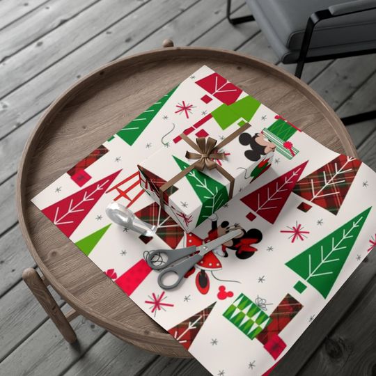 Discover Disney Christmas Mickey Minnie Christmas Tree Gift Wrap Paper