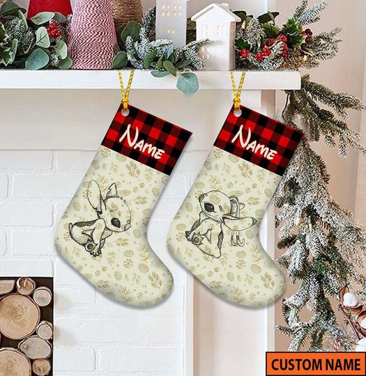 Disney Stitch Christmas Stockings, Stitch and Angel, Stitch Stocking, Disney Stitch