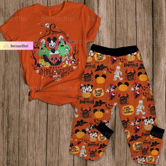 Christmas Mickey Mouse Pajamas Set, Mickey T-Shirt, Mickey Halloween Pajamas, Halloween Pajamas Pant, Disney Movie T-Shirt