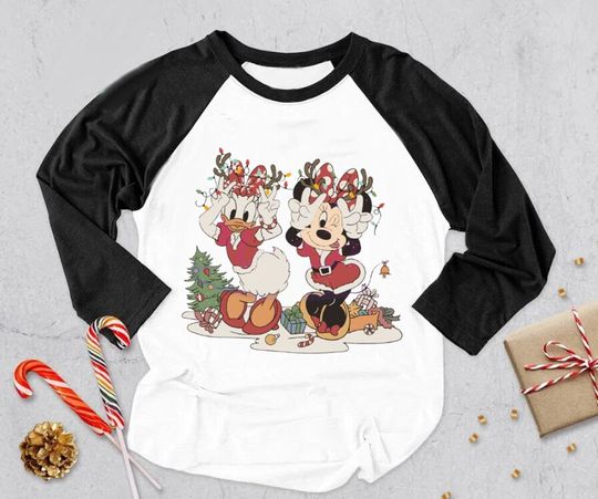 Vintage Minnie Daisy Christmas Baseball Shirt, disney couple Vacation Shirt
