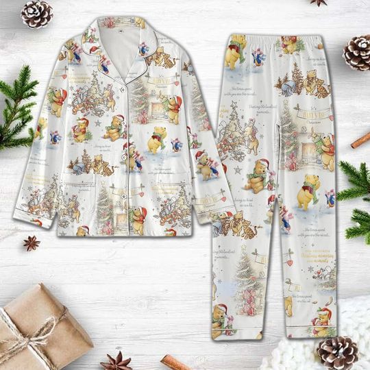 Winnie The Pooh Women Pajamas Set, Pooh Bear Christmas Pajama, Disney Pooh And Friend Christmas