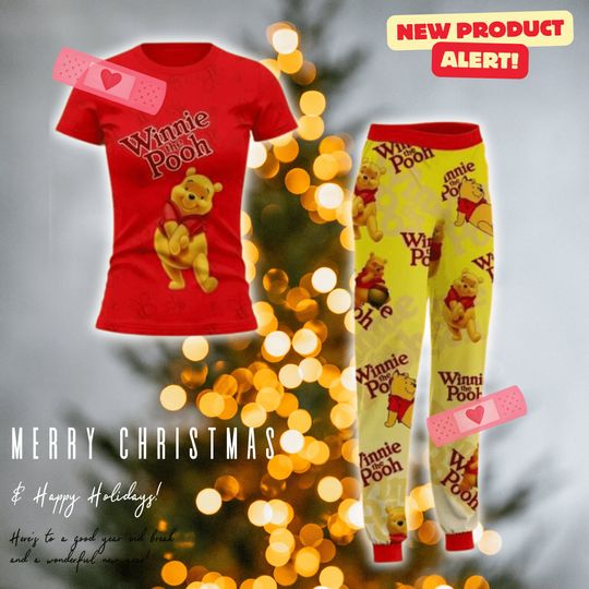 Winni3 the P0oh Christmas Family Matching Pajamas, Po0h Bear Tiger Piglet Christmas Pajama Set, Disneyland Christmas Family Pajamas Outfit