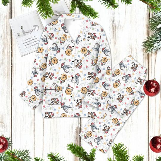 Christmas Pooh Bear Pajamas Set, Winnie The Pooh Pajamas Set, Christmas Pajama Set Women, Disney Family Pajamas, Cartoon Pajamas Set