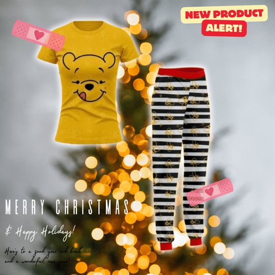 Winni3 the P0oh Christmas Family Matching Pajamas, Po0h Bear Tiger Piglet Christmas Pajama Set, Disneyland Christmas Family Pajamas Outfit