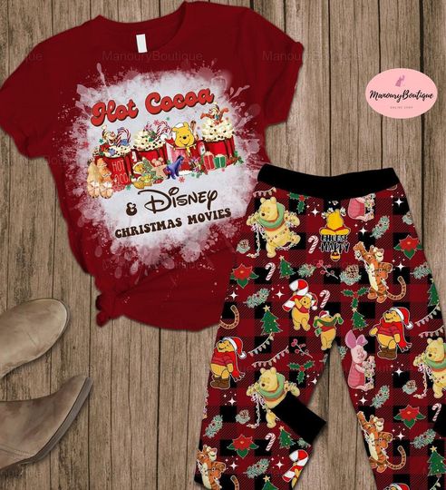 Christmas Pooh Pajamas Set, Disney Pooh Pyjamas,  Pooh And Friends Xmas Pajamas, Winnie The Pooh Set Of Pajamas